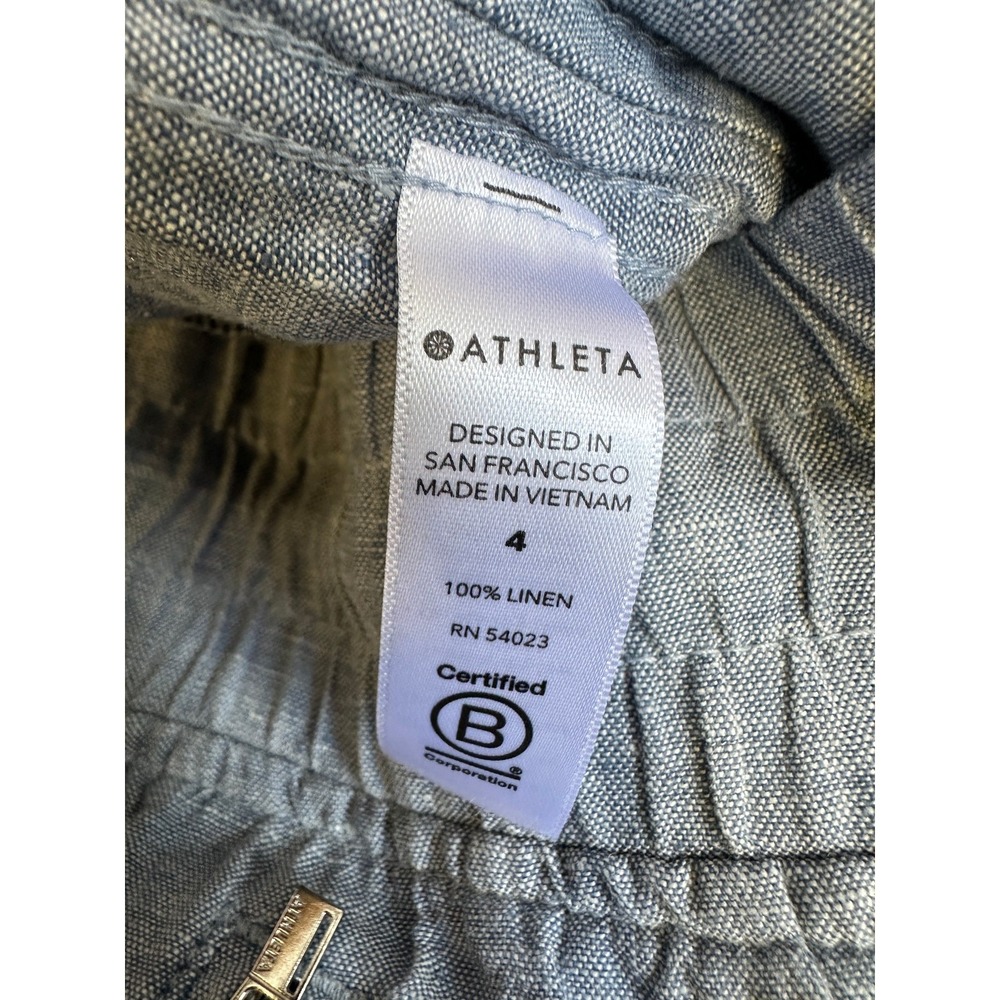 Athleta Cabo Linen Wide Leg Pants Chambray Blue Resort Beach Zip Pockets Size 4 - Picture 8 of 15